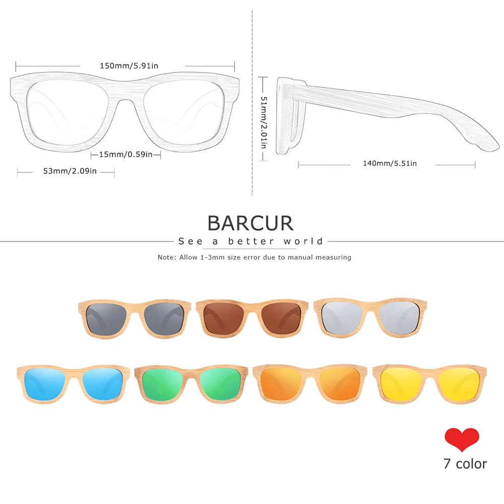 BARCUR Retro Men Sun Glasses Women Polarized Sunglasses Bamboo Handmade Wood Sunglasses Beach Wooden Glasses Oculos de sol