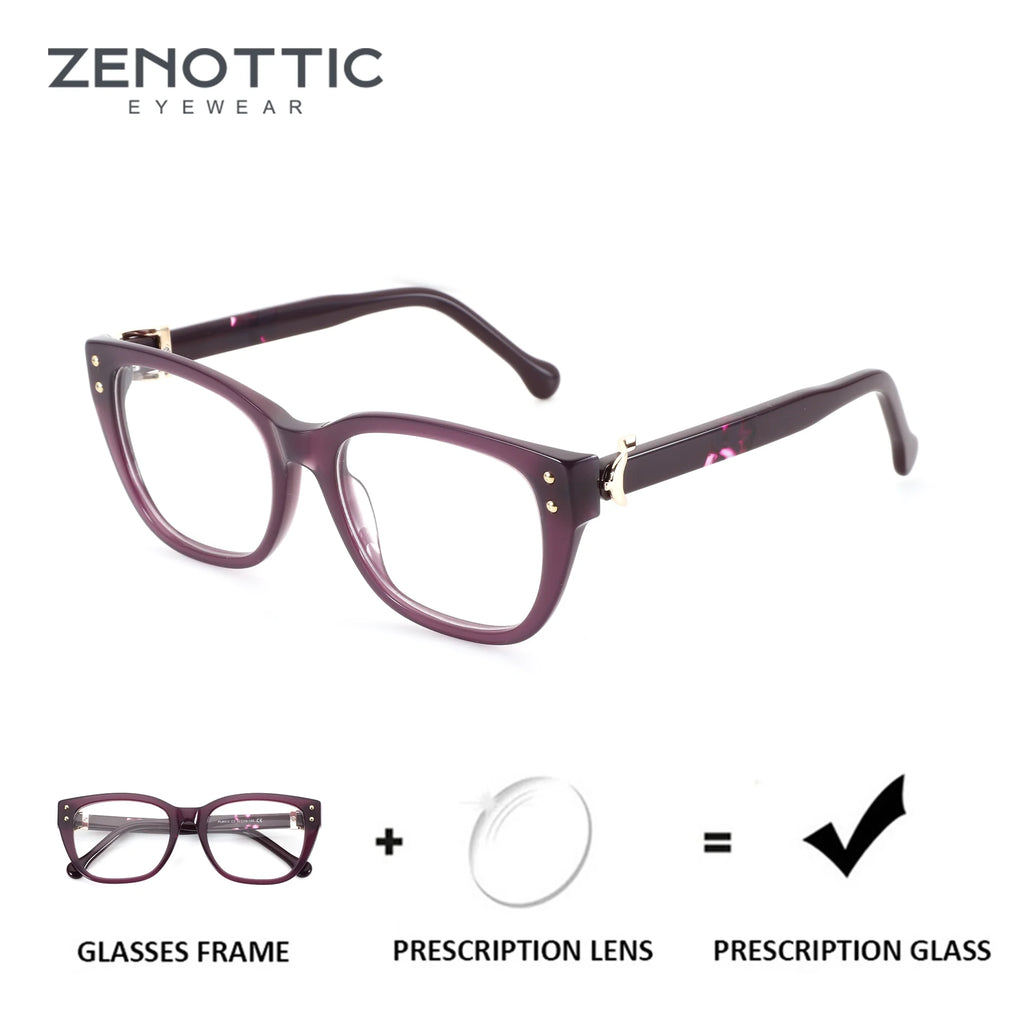 ZENOTTIC (M Size）Women's Cat Eye Prescription Glasses  Handmade Acetate Anti Blue Light Myopia Glasses For Woman