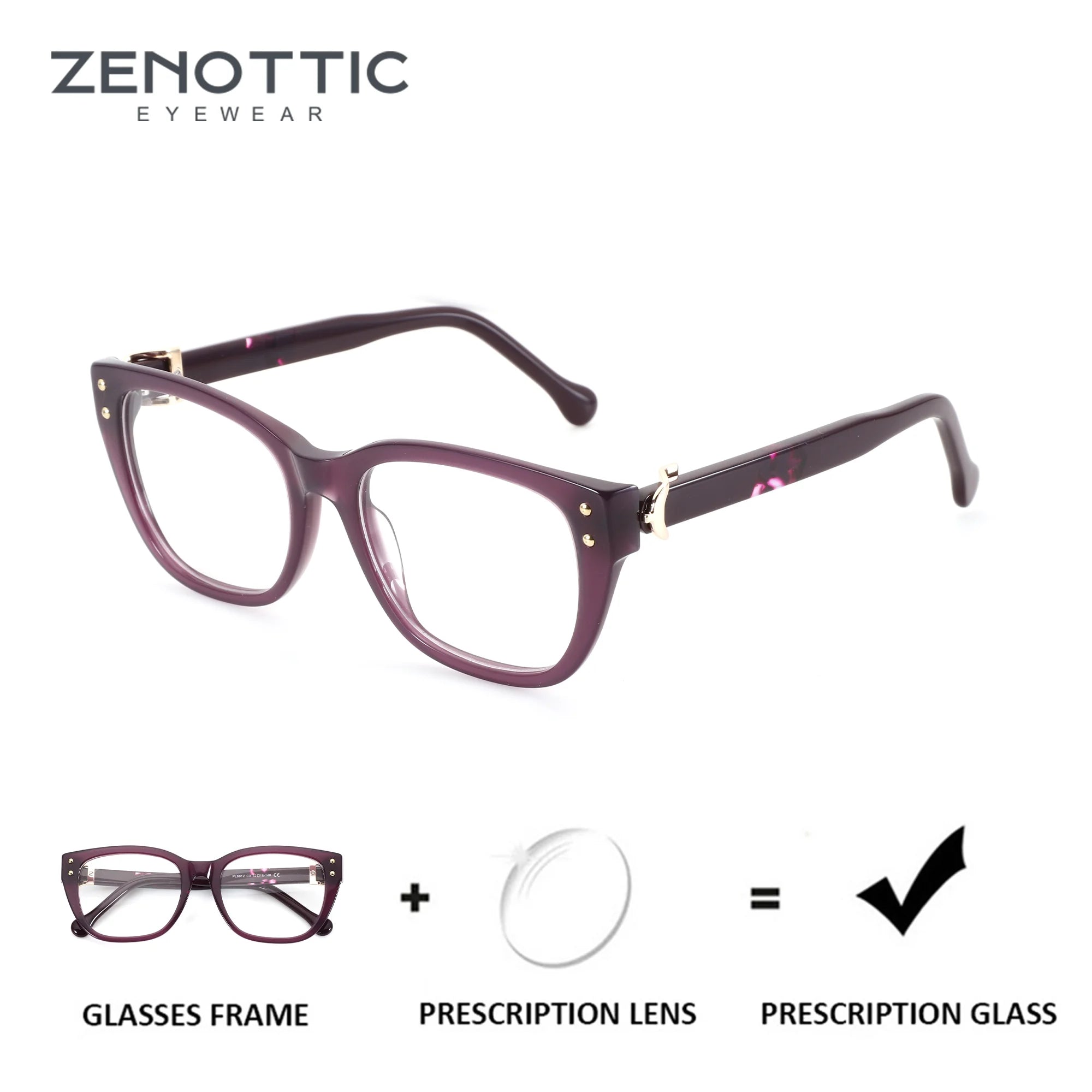ZENOTTIC (M Size）Women's Cat Eye Prescription Glasses  Handmade Acetate Anti Blue Light Myopia Glasses For Woman
